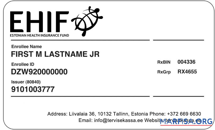 Printable Estonia health insurance card real example